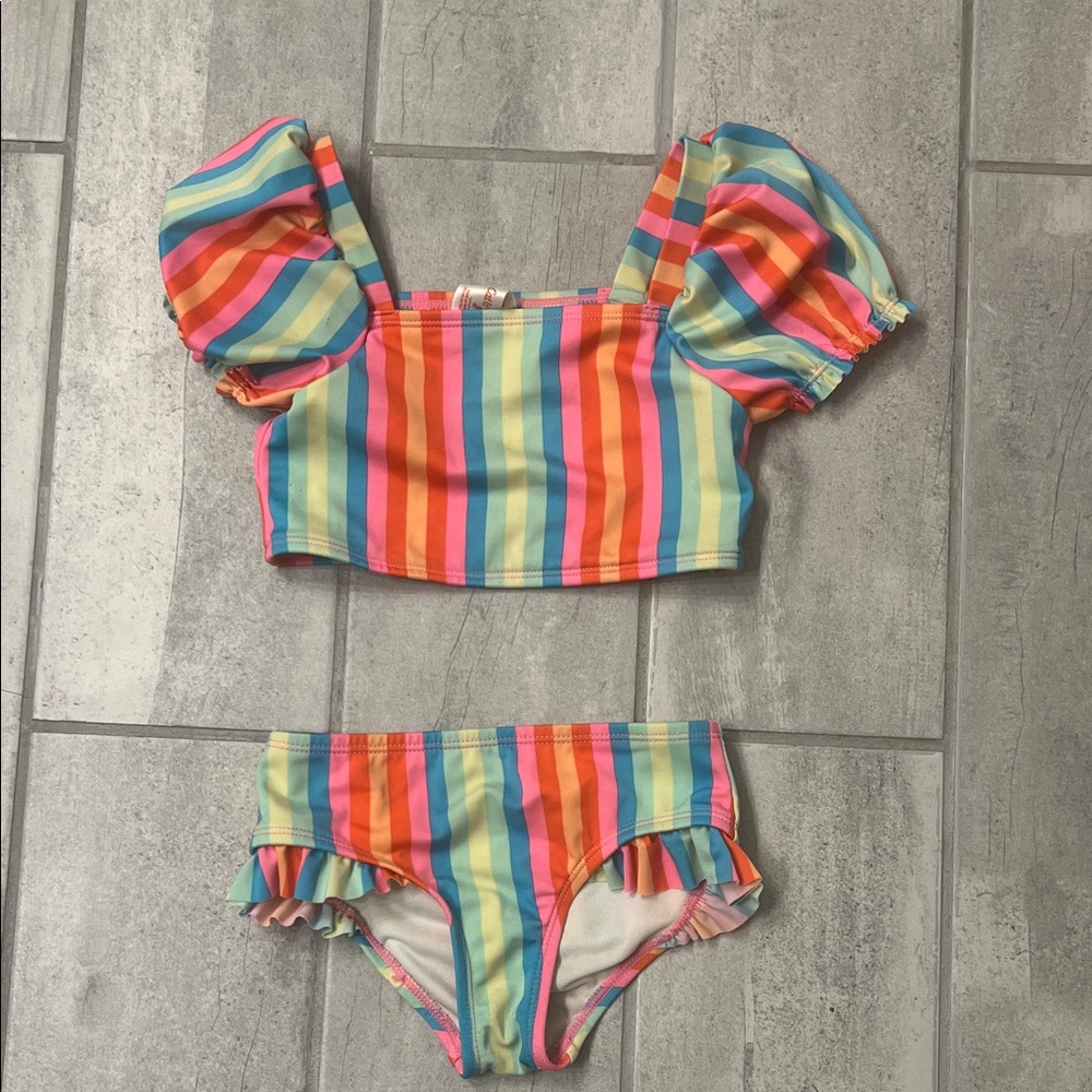 Toddler Girls 4T Cat & Jack 2-Piece Stripe Swimsuit